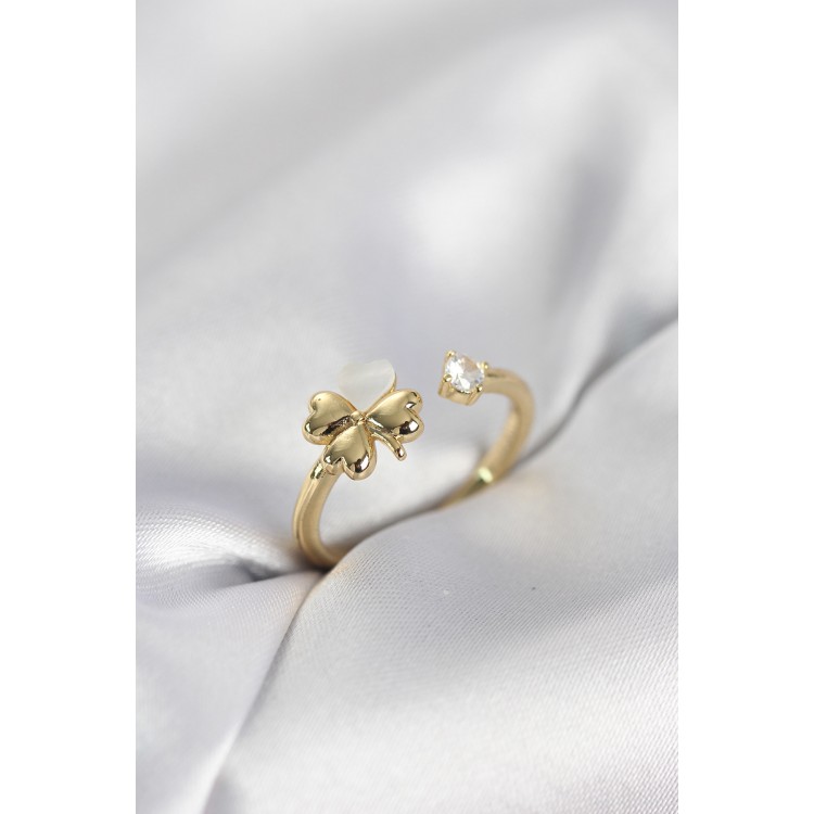 Gold Renk Yonca Model Sedefli Kadın Yüzük