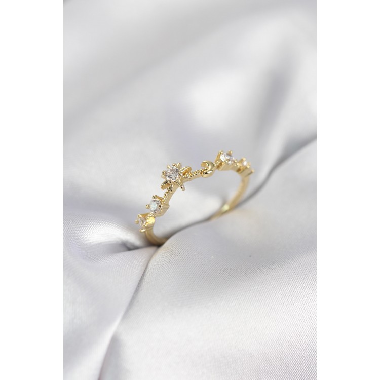 Gold Renk Gece Temalı Zirkon Taşlı Kadın Yüzük