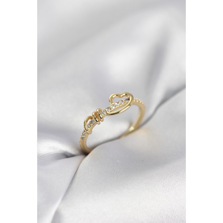 Sarmal Kalp Model Zirkon Taşlı Gold Renk Kadın Yüzük