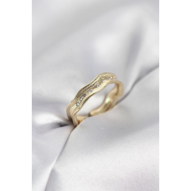 Gold Renk Su Damlası Model Zirkon Taşlı Kadın Yüzük