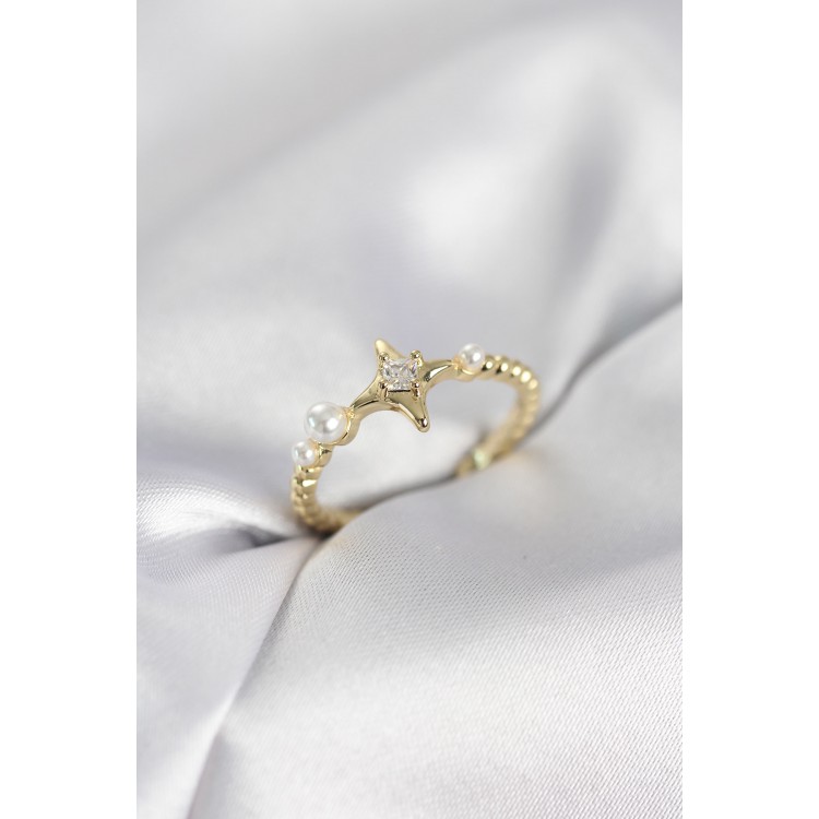 Minimal Kutup Yıldızı Model Zirkon Taşlı Gold Renk Kadın Yüzük