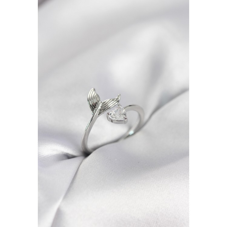 Balık Kuyruğu Model Gümüş Renk Zirkon Taşlı Kadın Yüzük