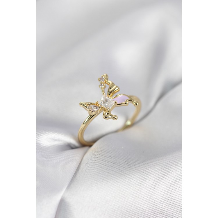 Gold Renk Kelebek Model Zirkon Taşlı Kadın Yüzük