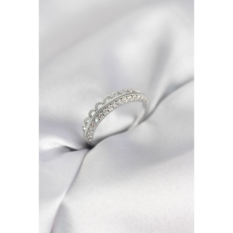 Motif Desenli Gümüş Renk Zirkon Taşlı Kadın Yüzük