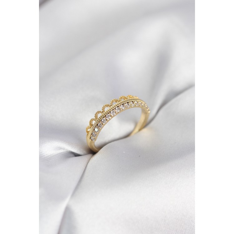 Motif Desenli Gold Renk Zirkon Taşlı Kadın Yüzük