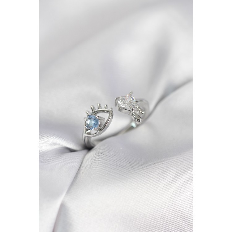 Gözyaşı Model Gümüş Renk Zirkon Taşlı Kadın Yüzük