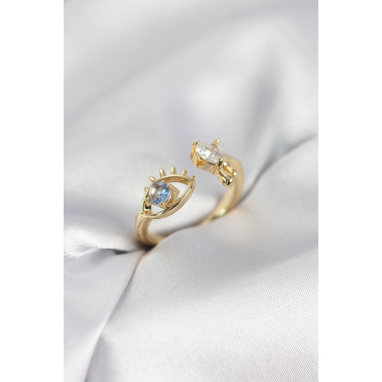 Gözyaşı Model Gold Renk Zirkon Taşlı Kadın Yüzük