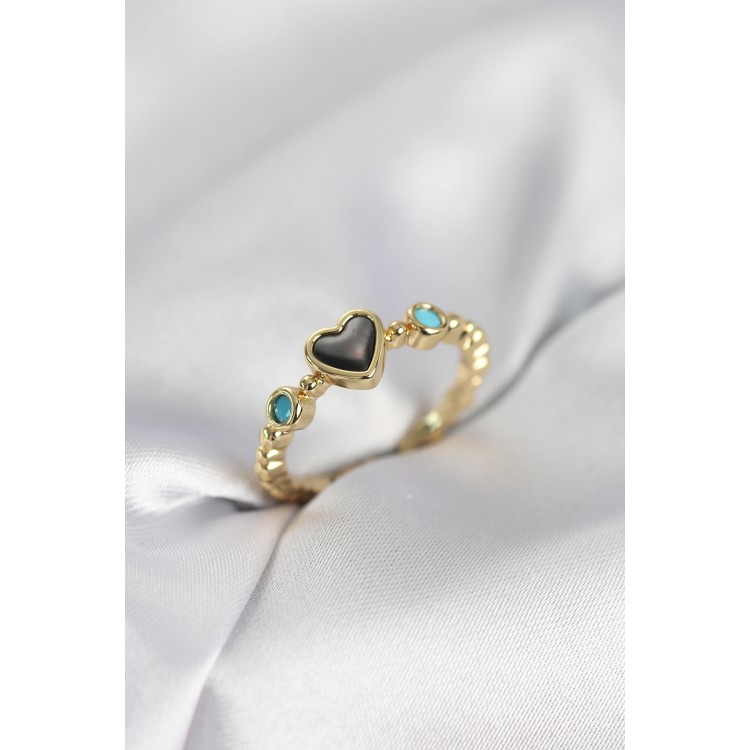 Gold Renk Hematit Taşlı Kadın Yüzük