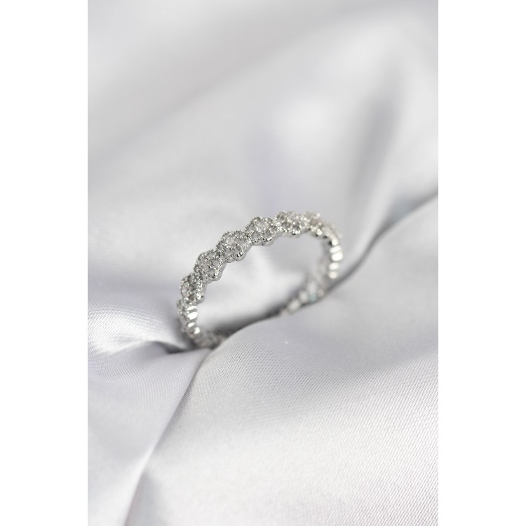 Sıralı Çiçek Model Gümüş Renk Zirkon Taşlı Kadın Yüzük