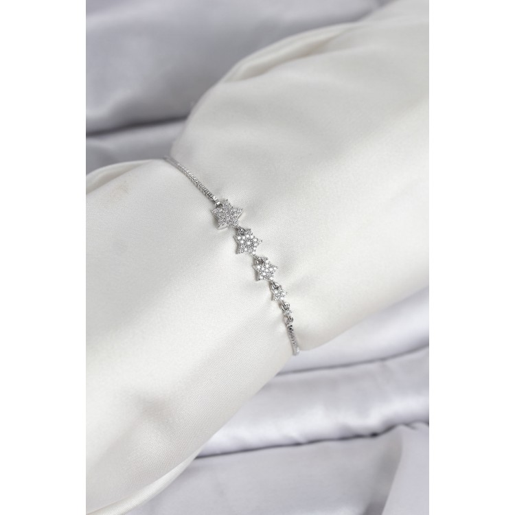 Gümüş Renk Zirkon Taşlı Yıldız Model Asansörlü Kadın Bileklik