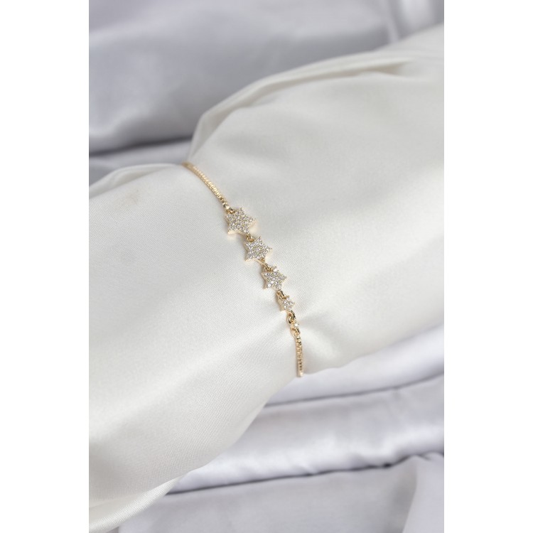 Gold Renk Zirkon Taşlı Yıldız Model Asansörlü Kadın Bileklik