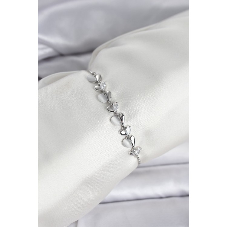 Gümüş Renk Zirkon Taşlı Sıralı Damla Model Asansörlü Kadın Bileklik