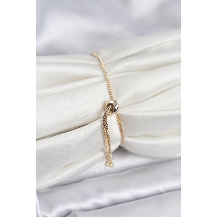 Gold Renk Zirkon Taşlı Sıralı Yonca Model Asansörlü Kadın Bileklik