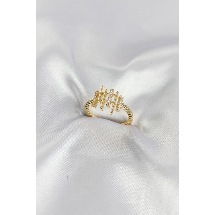 Gold Renk Zirkon Taşlı Sütun Model Kadın Yüzük Gold Renk Zirkon Taşlı Sütun Model Kadın Yüzük