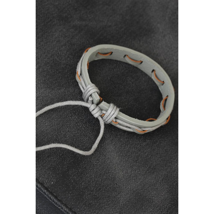 Gri Renk Örgü Deri Erkek Bileklik