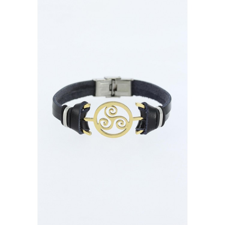 Gold Renk Metal Aksesuarlı Siyah Renk Deri Erkek Bileklik