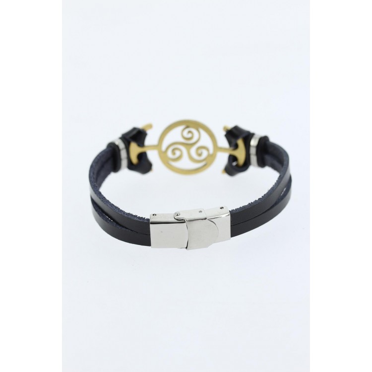 Gold Renk Metal Aksesuarlı Siyah Renk Deri Erkek Bileklik